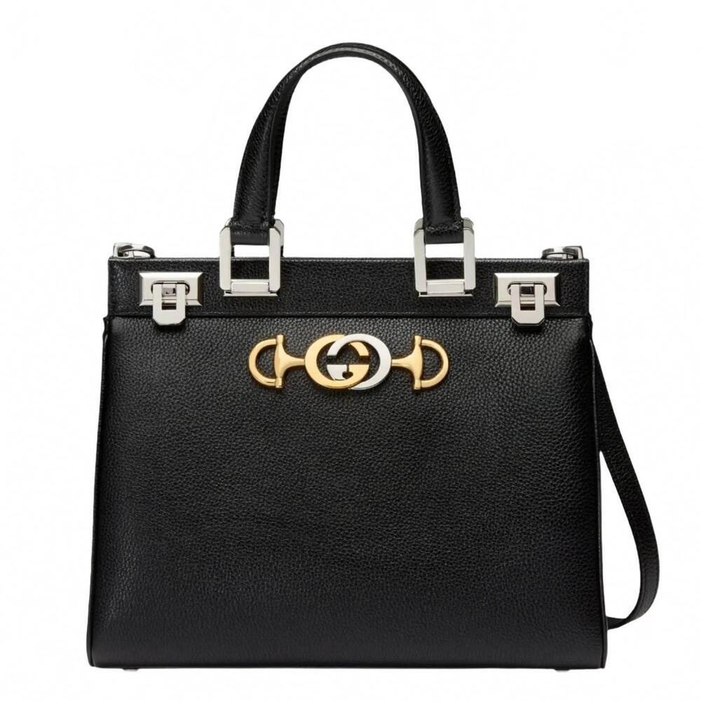 NEW GUCCI women's zumi grainy leather small top handle bag in black